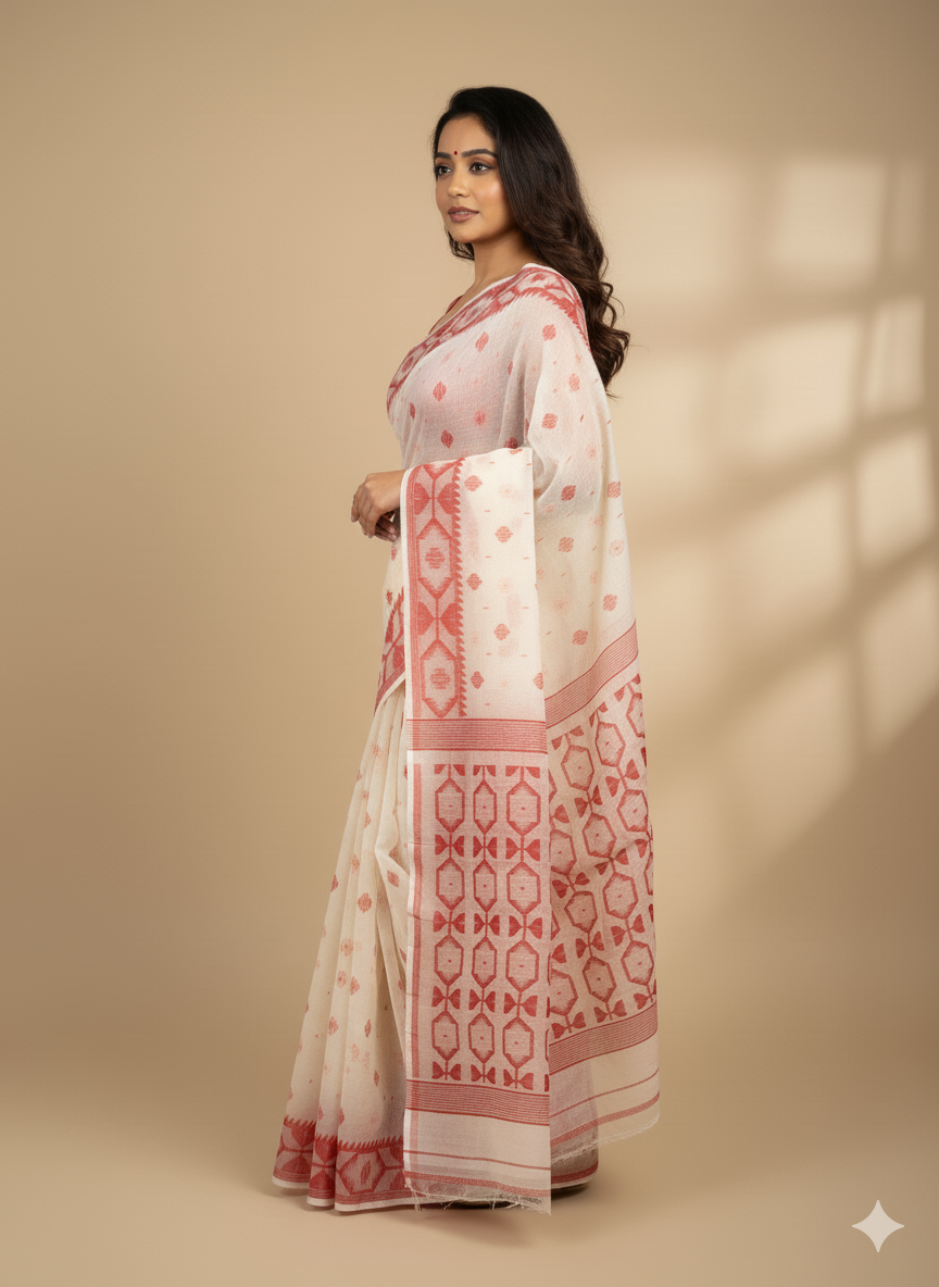 Bengal Handloom Cream Jamdani Saree – A Blend of Tradition and Modern Sophistication